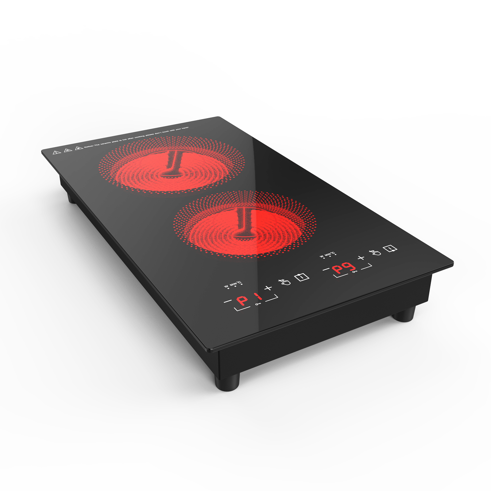 VBGK Electric Cooktop 2 Burner Stove Top 110V 12 Inch 2100W Electric Burner  Countertop and Built-in Hot Plate for Cooking with Plug,120 Minutes Timer